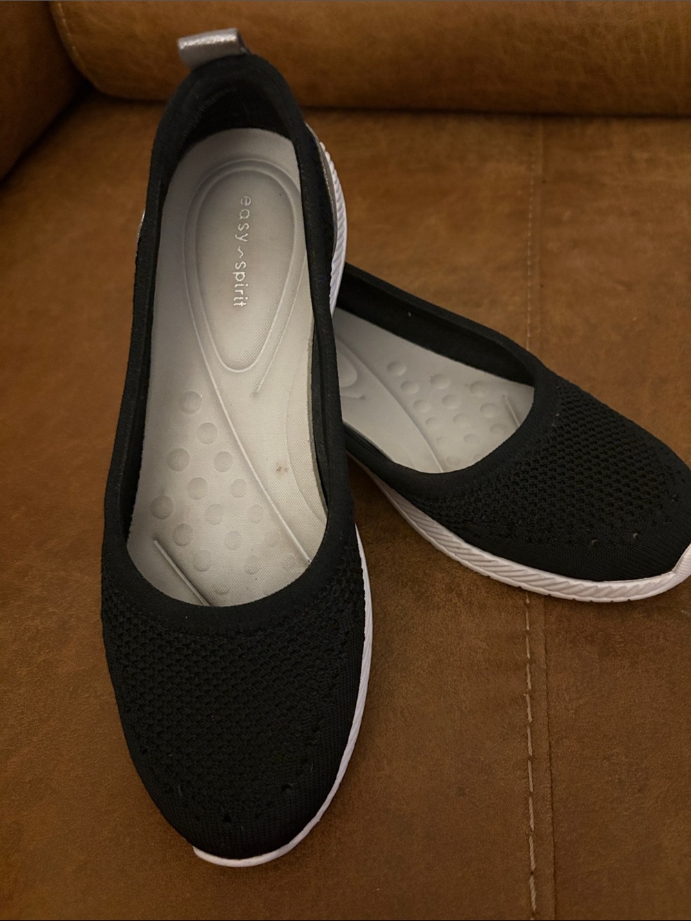Easy Spirit Glitz 2 Comfort Knit Slip-On Flats 9 Black EUC